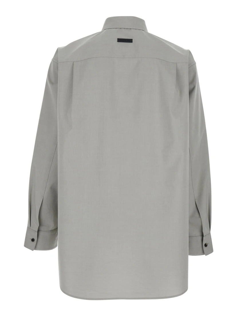 Grey Shirt with Classic Collar and Logo Patch on the Rear in Cotton and Wool Blend Man