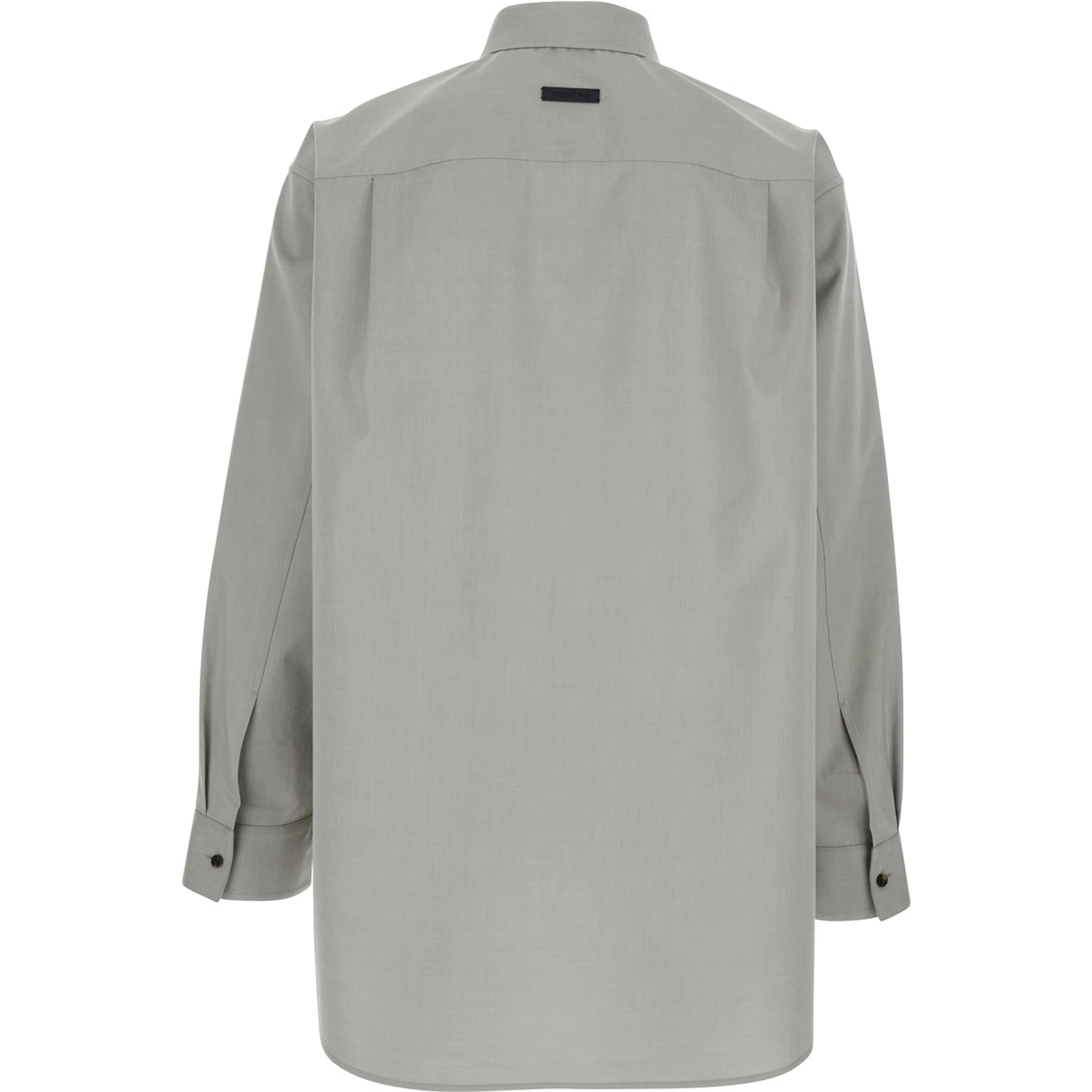 Grey Shirt with Classic Collar and Logo Patch on the Rear in Cotton and Wool Blend Man