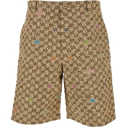 Beige Bermuda Pants with Belt Loops in GG Canvas Man