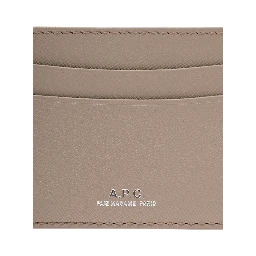 Grey Card Holder with Logo in Hammered Leather Woman