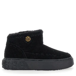 Yoko Black Ankle Boots with Love Birds Diamond Cut Patch and Fur Lining in Suede Woman