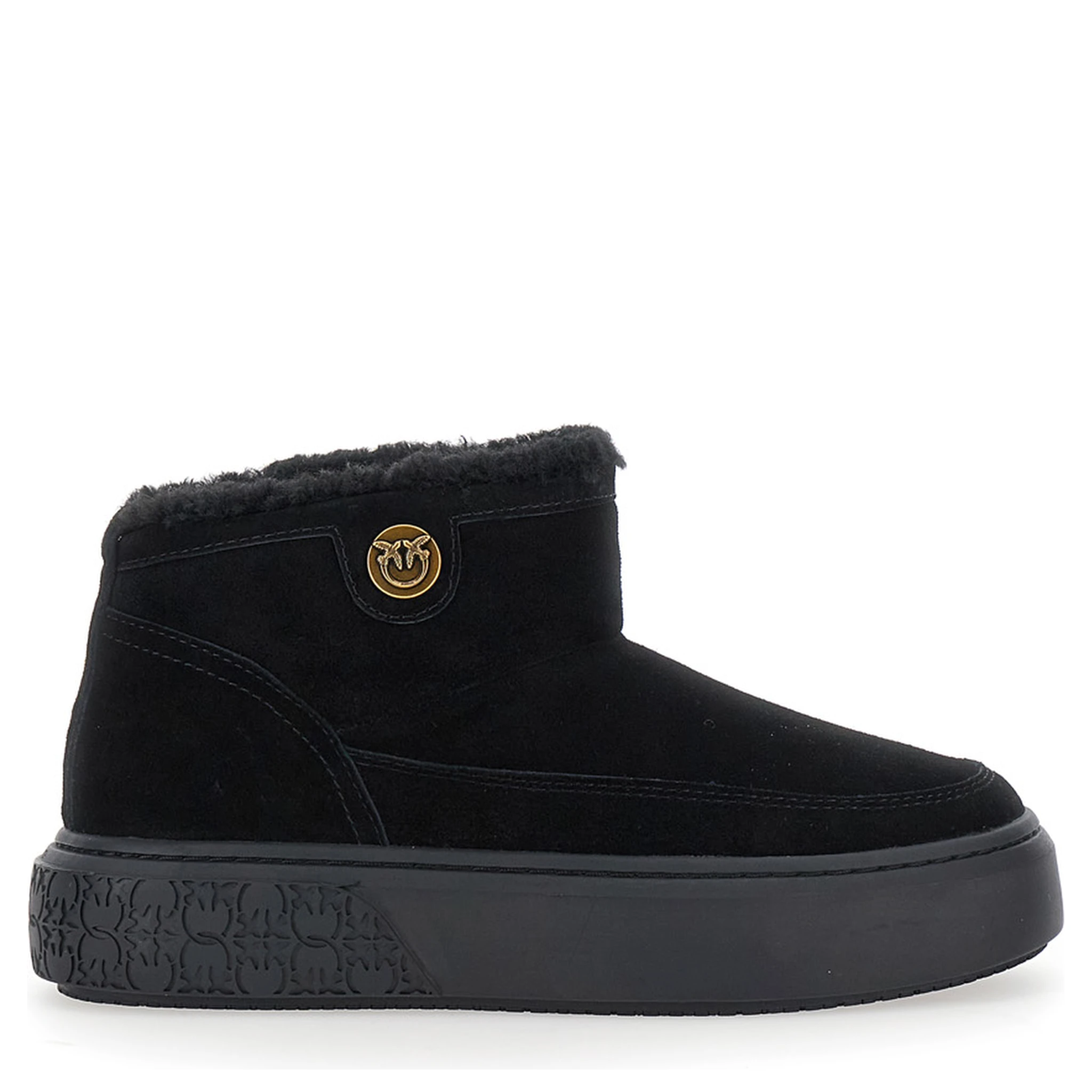 Yoko Black Ankle Boots with Love Birds Diamond Cut Patch and Fur Lining in Suede Woman