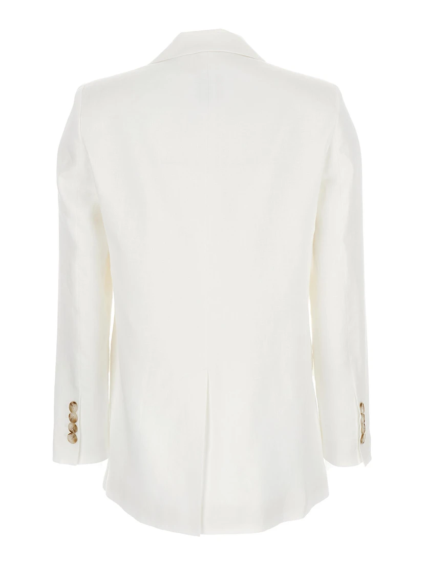 White Double-Breasted Blazer in Linen Woman