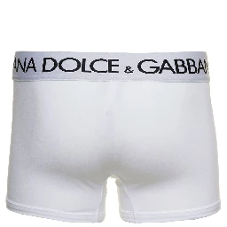 White Boxer Briefs with Branded Waistband in Stretch Cotton Man