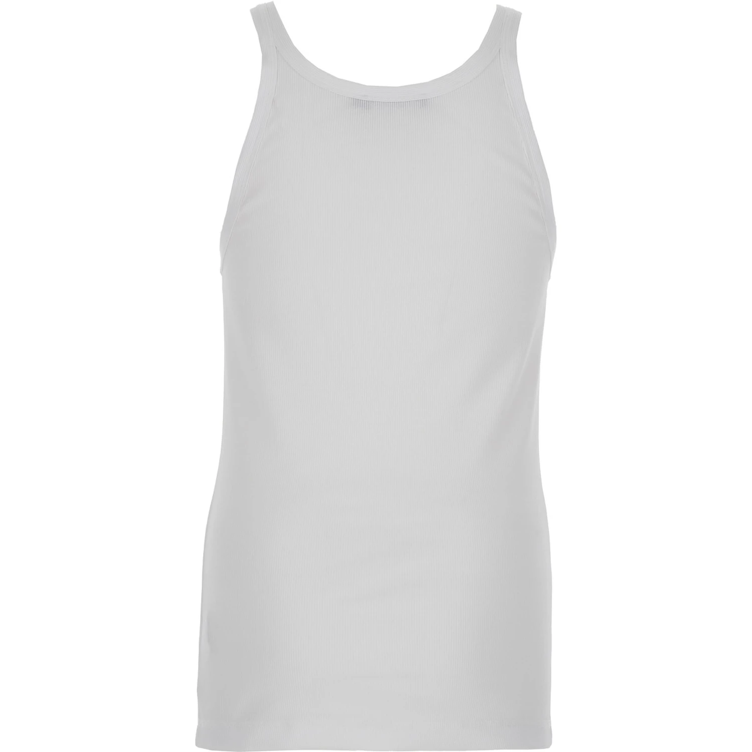 White Sleeveless Top with Logo Embroidery on the Front and Ribbed Knit in Cotton Man