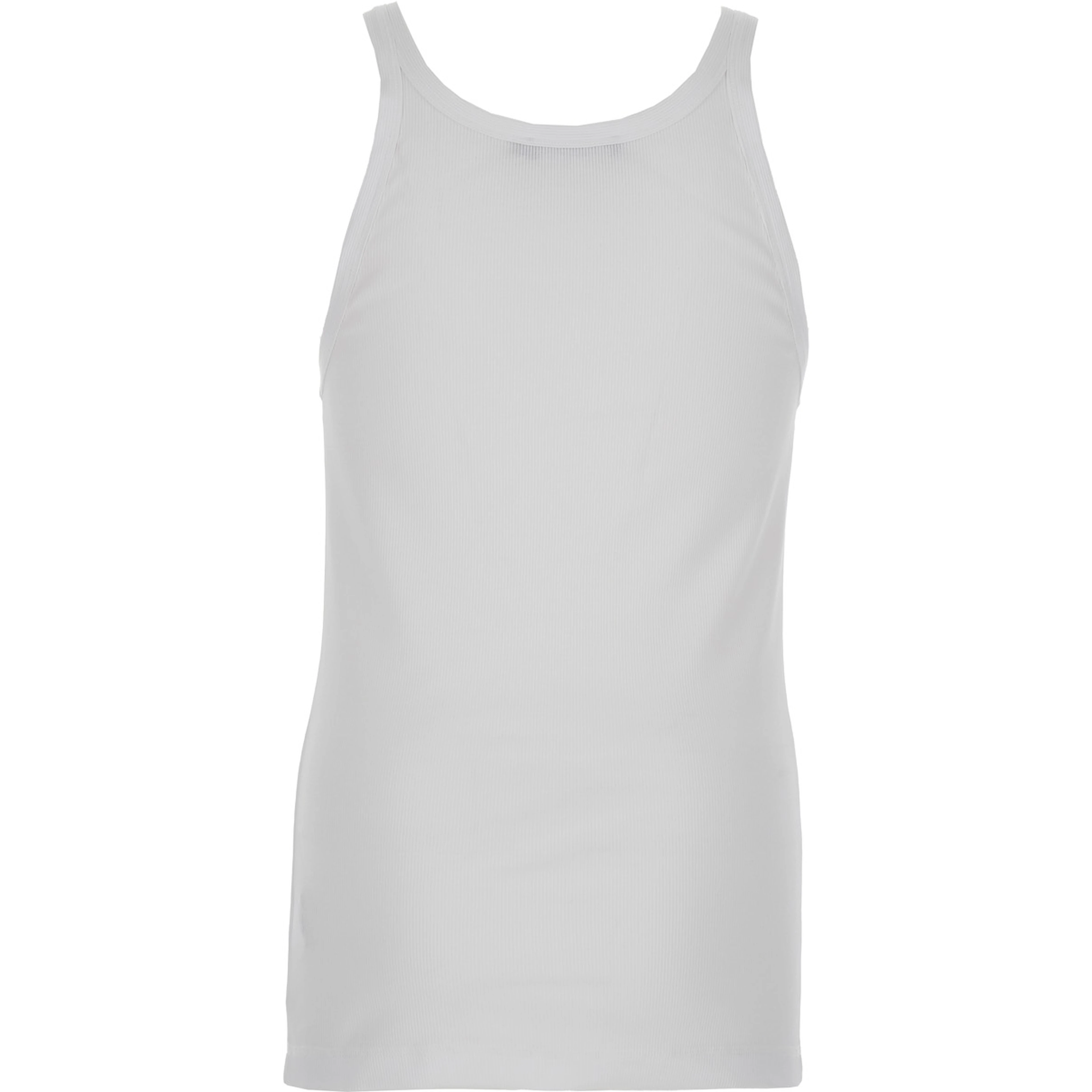 White Sleeveless Top with Logo Embroidery on the Front and Ribbed Knit in Cotton Man