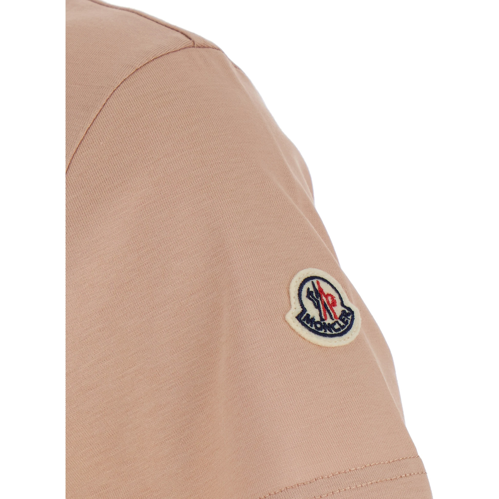 Pink T-Shirt with Logo Patch Applied on the Sleeve in Cotton Woman