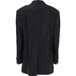 Black Jacket with Pointed Lapels and Front Pockets in Viscose Blend Woman