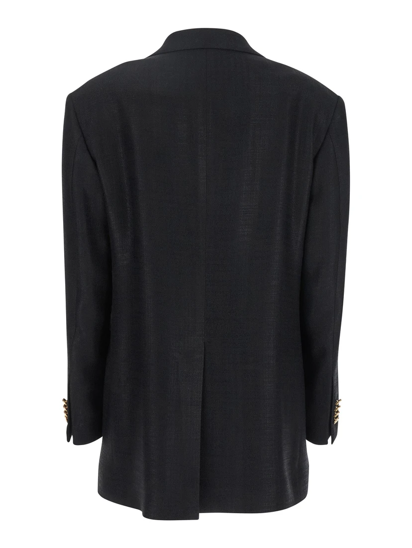 Black Jacket with Pointed Lapels and Front Pockets in Viscose Blend Woman