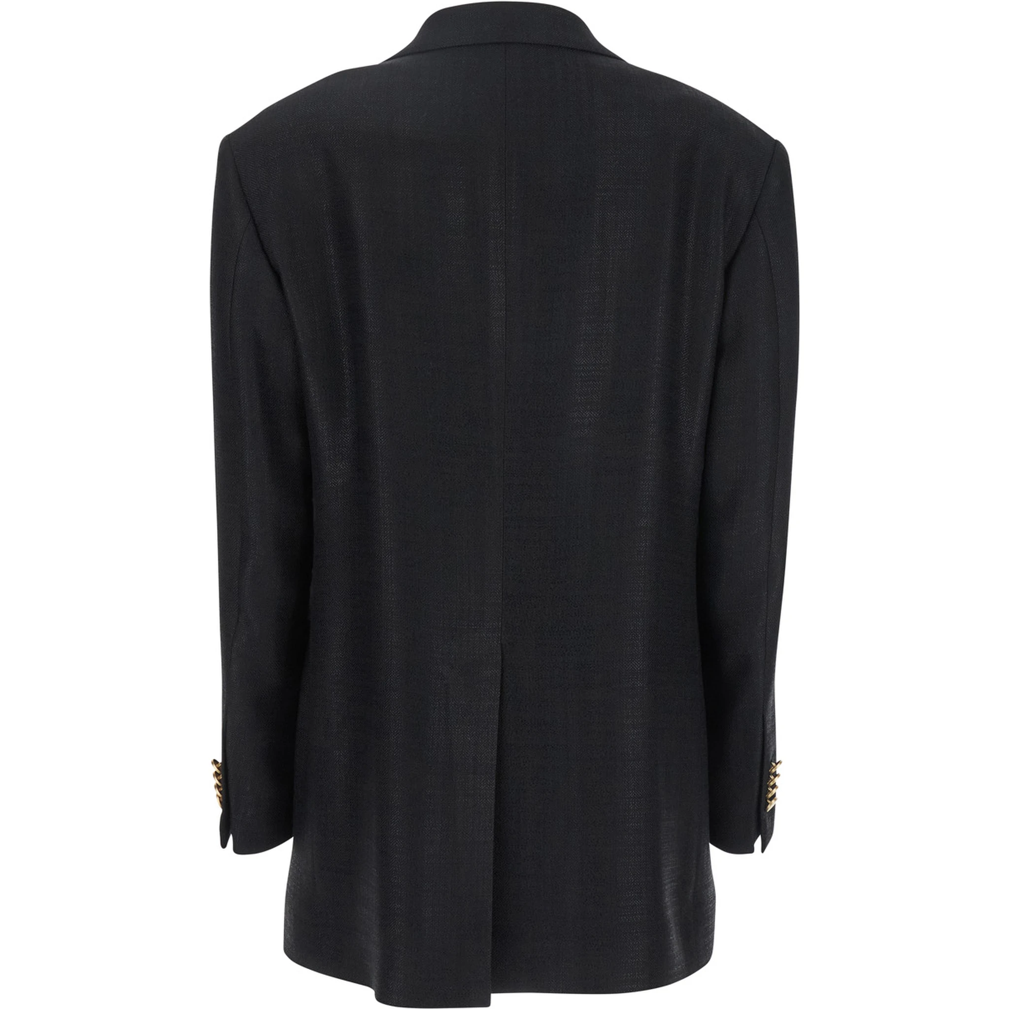 Black Jacket with Pointed Lapels and Front Pockets in Viscose Blend Woman