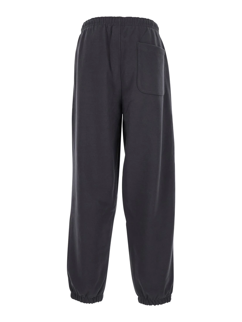 Grey Trousers with Elastic Waist and Side Logo Patch in Cotton Man