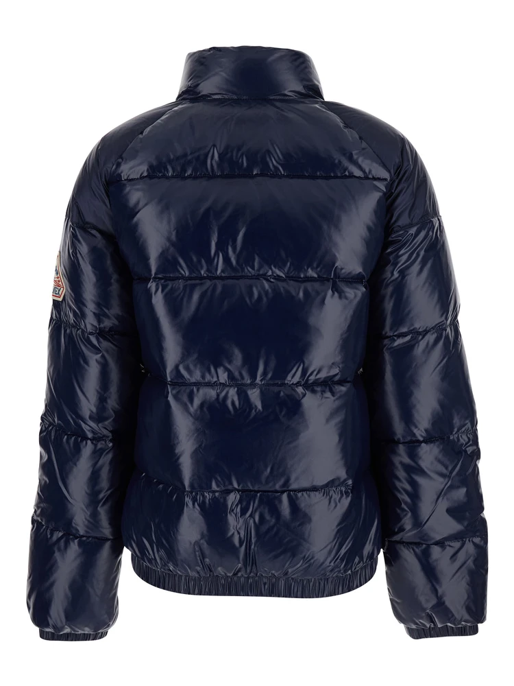 Vintage Mythic Blue Down Jacket with Stand-Up Collar and Logo Patch on the Sleeve in Tech Fabric Unisex alternative