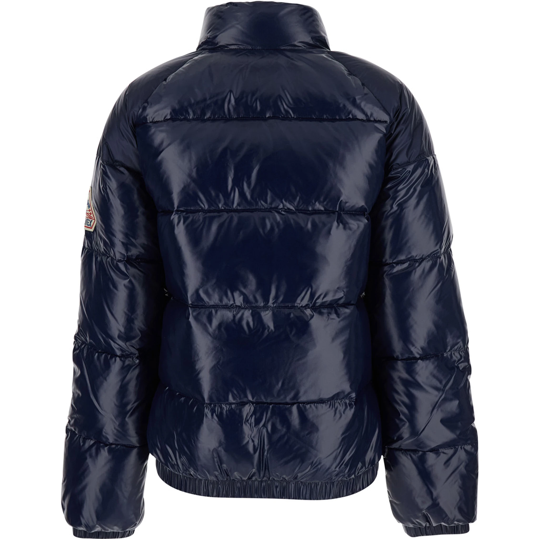 Vintage Mythic Blue Down Jacket with Stand-Up Collar and Logo Patch on the Sleeve in Tech Fabric Unisex