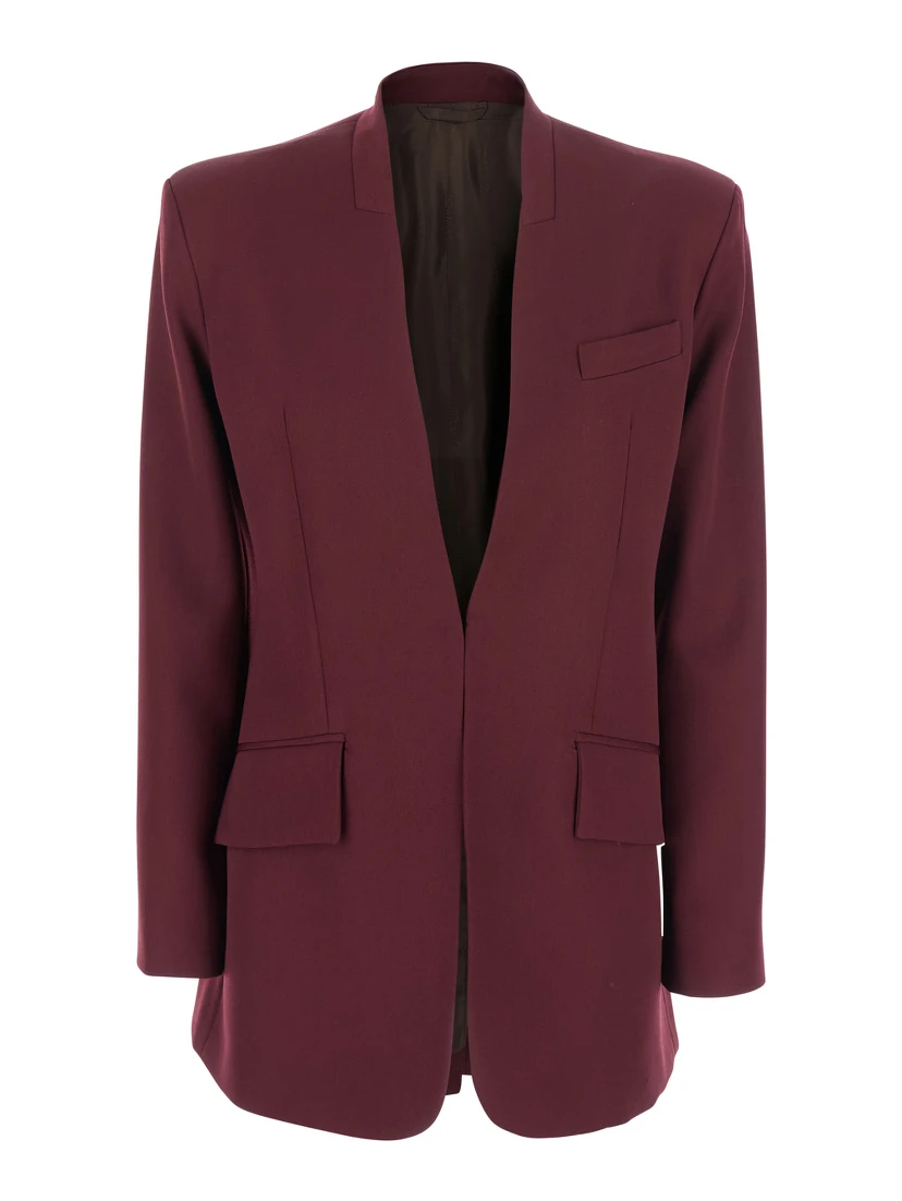 Bordeaux Jacket with Deep Neckline and Straps in Wool Woman