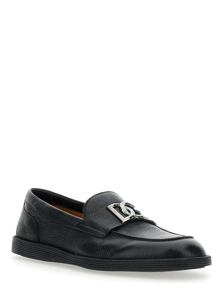 Florio Black Loafers with DG Plaque on the Front in Grained Leather Man alternative
