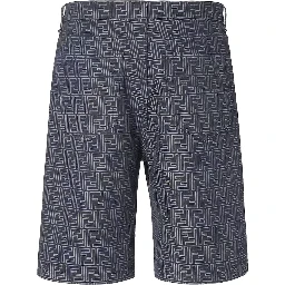 Blue Bermuda with Belt Loops and All-Over FF Motif in Cotton Man