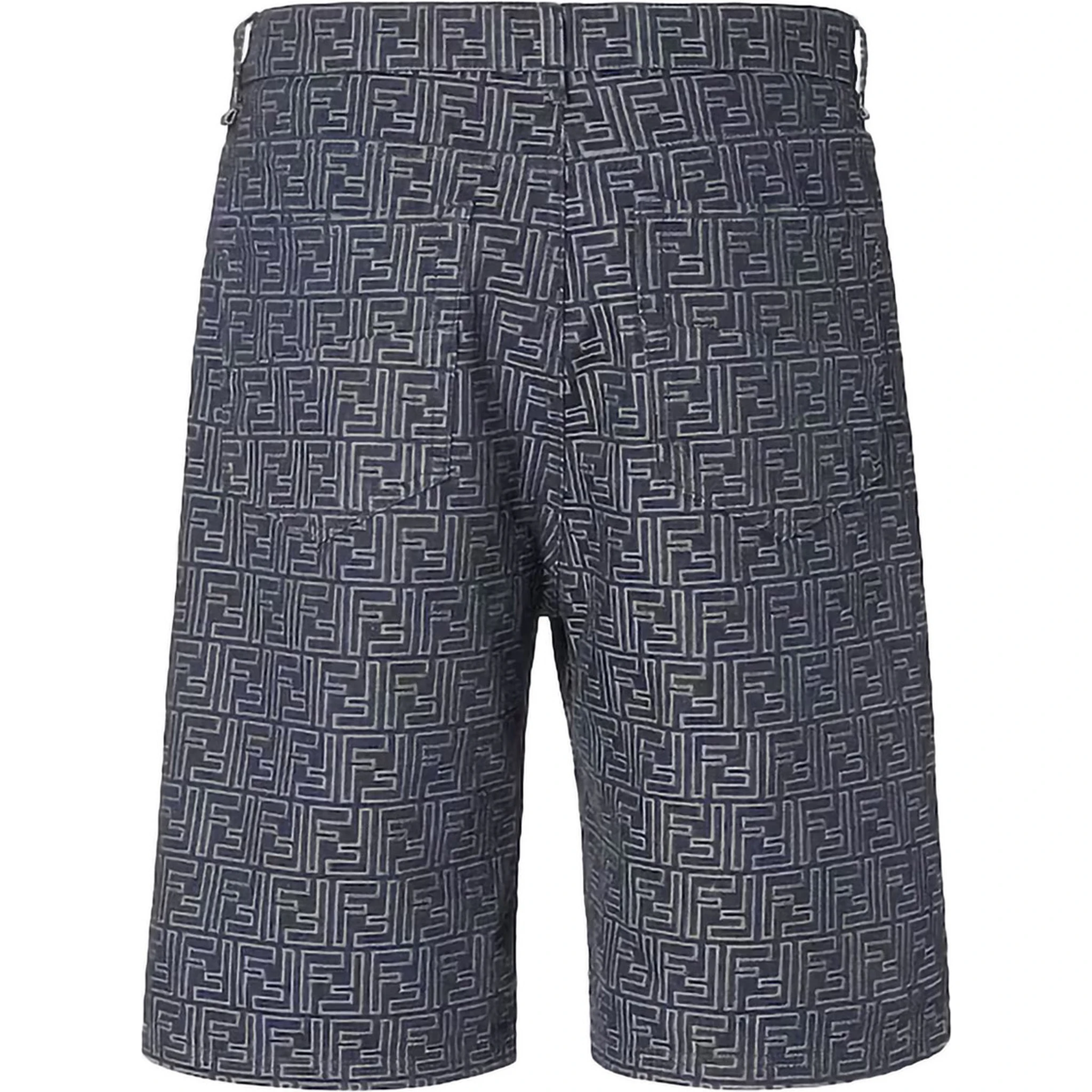 Blue Bermuda with Belt Loops and All-Over FF Motif in Cotton Man