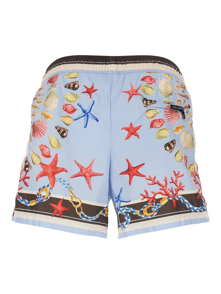 Light Blue Swim Shorts with Drawstring Elastic Waist and All-Over Print in Tech Fabric Man alternative
