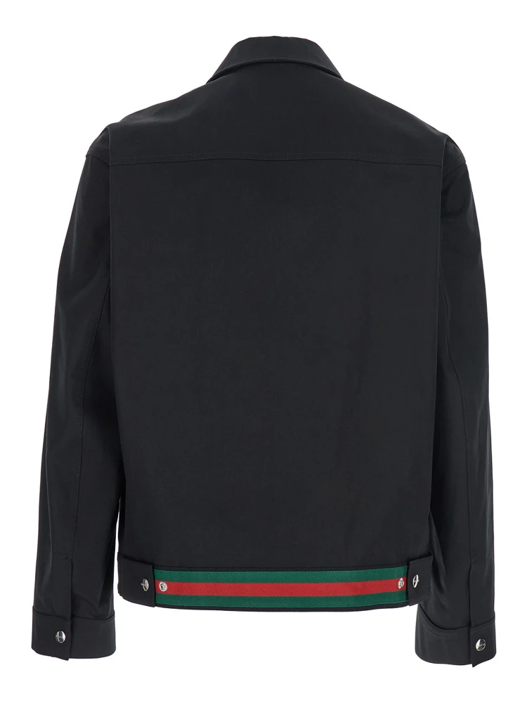 Black Jacket with Classic Collar and Web Motif on the Waist in Cotton Man alternative