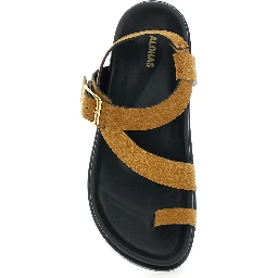 Siren Brown Sandals with Metal Buckle Strap and Logo Insole in Suede Woman