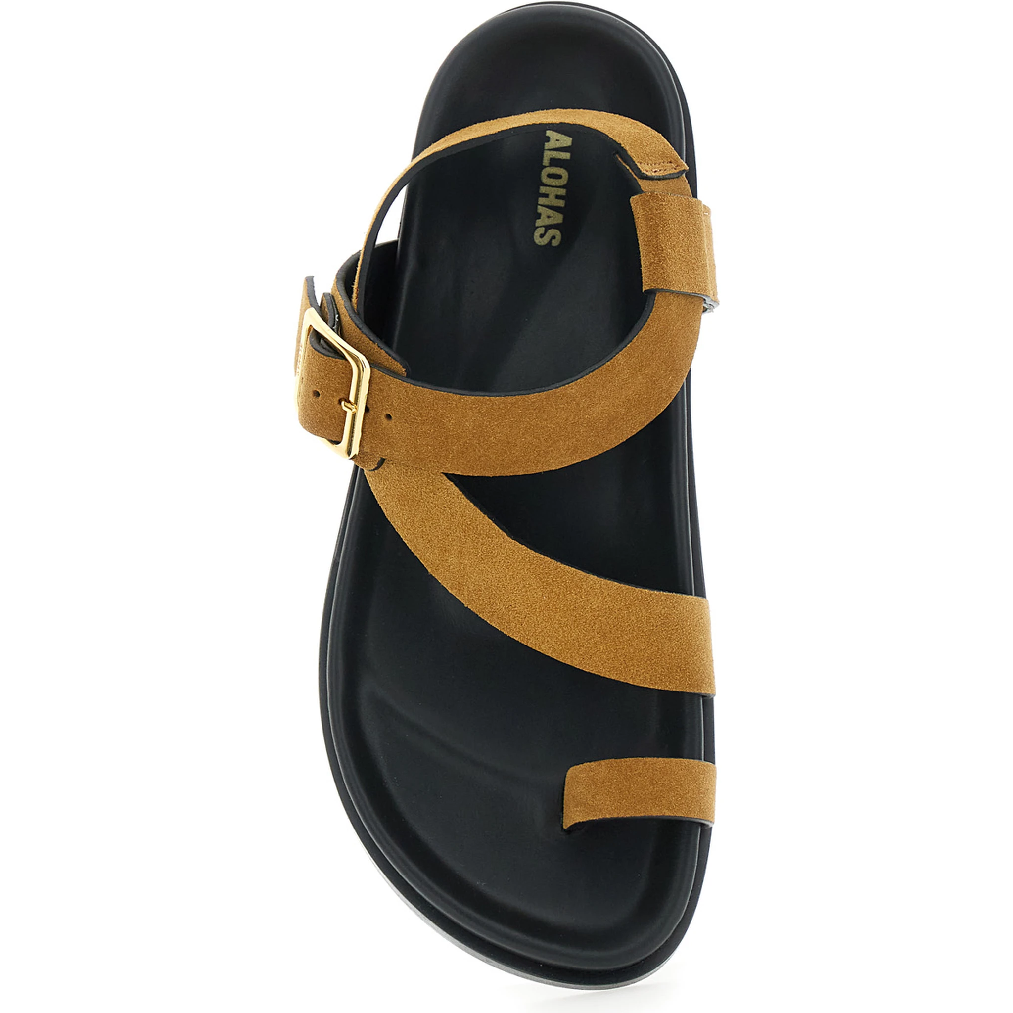 Siren Brown Sandals with Metal Buckle Strap and Logo Insole in Suede Woman
