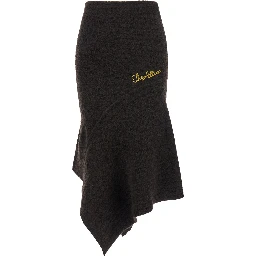Brown Skirt with Asymmetrical Design and Logo Lettering in Wool Woman