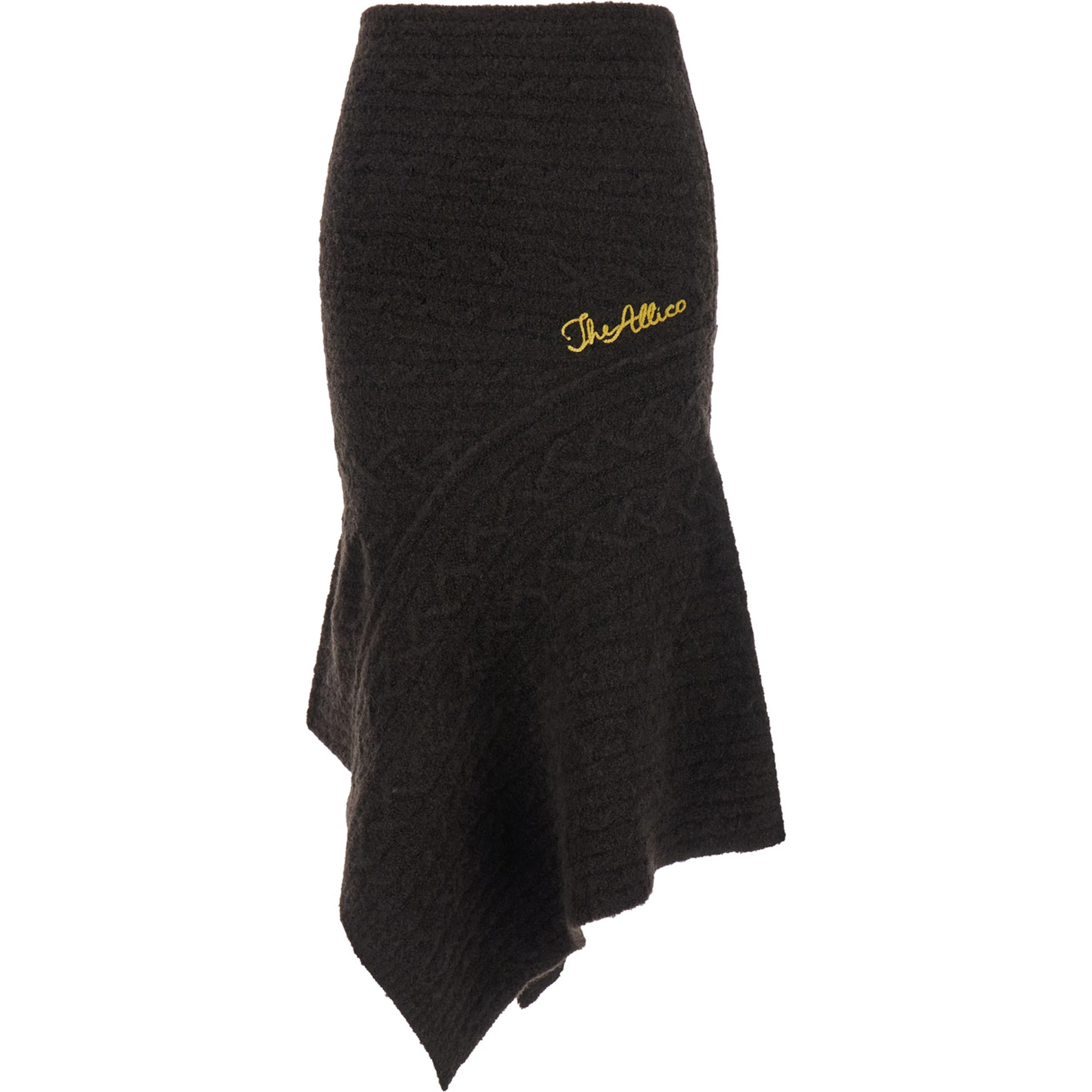 Brown Skirt with Asymmetrical Design and Logo Lettering in Wool Woman