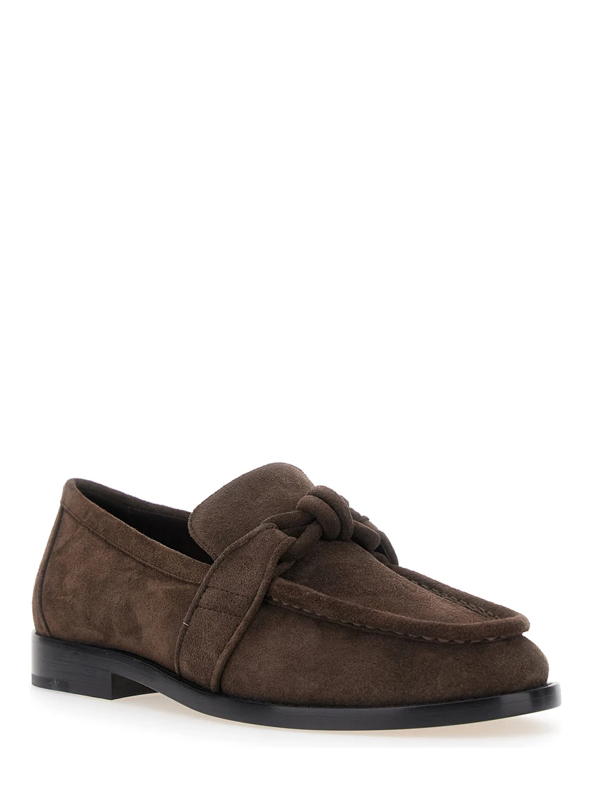 Brown Loafers with Knot Detail on the Front in Suede Woman