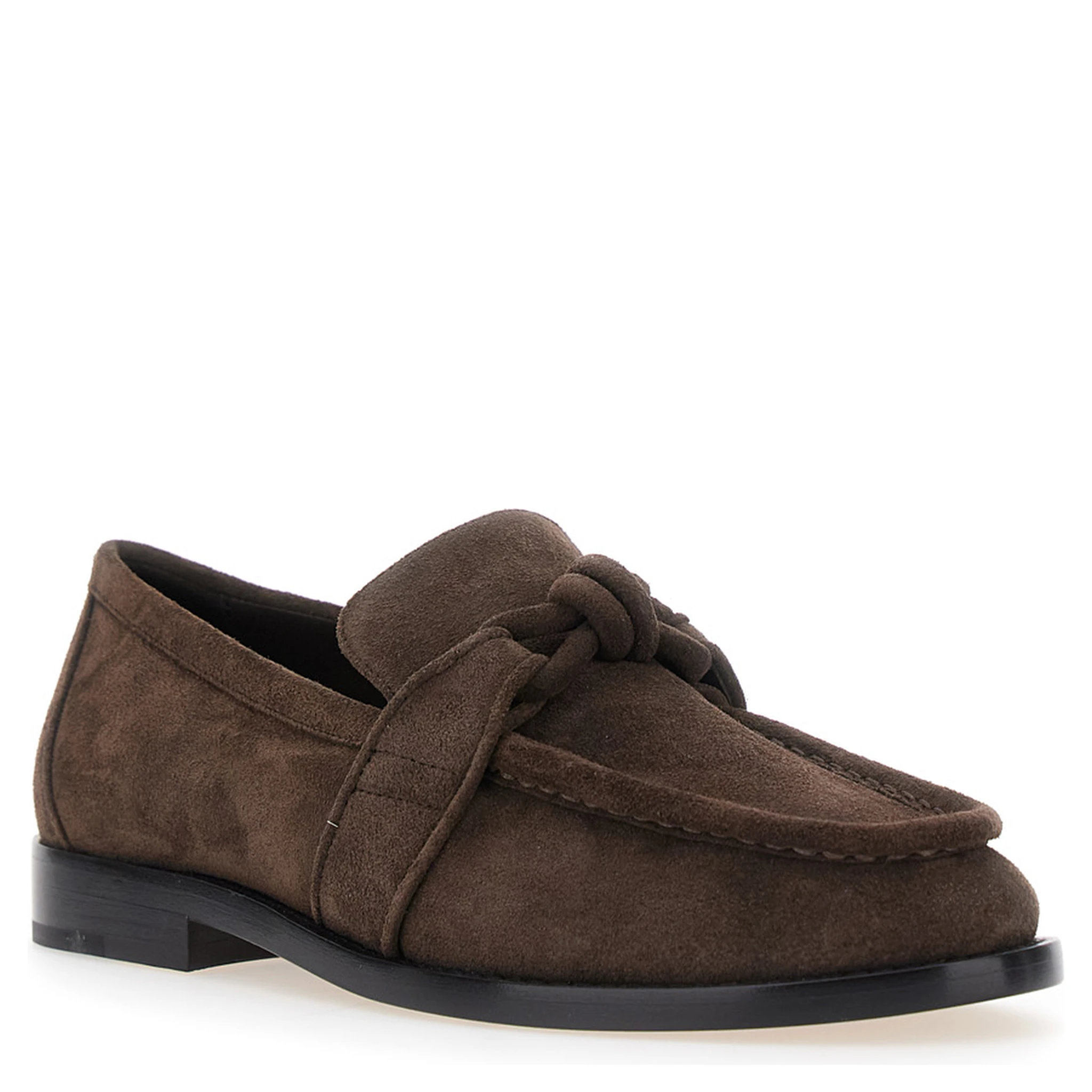 Brown Loafers with Knot Detail on the Front in Suede Woman