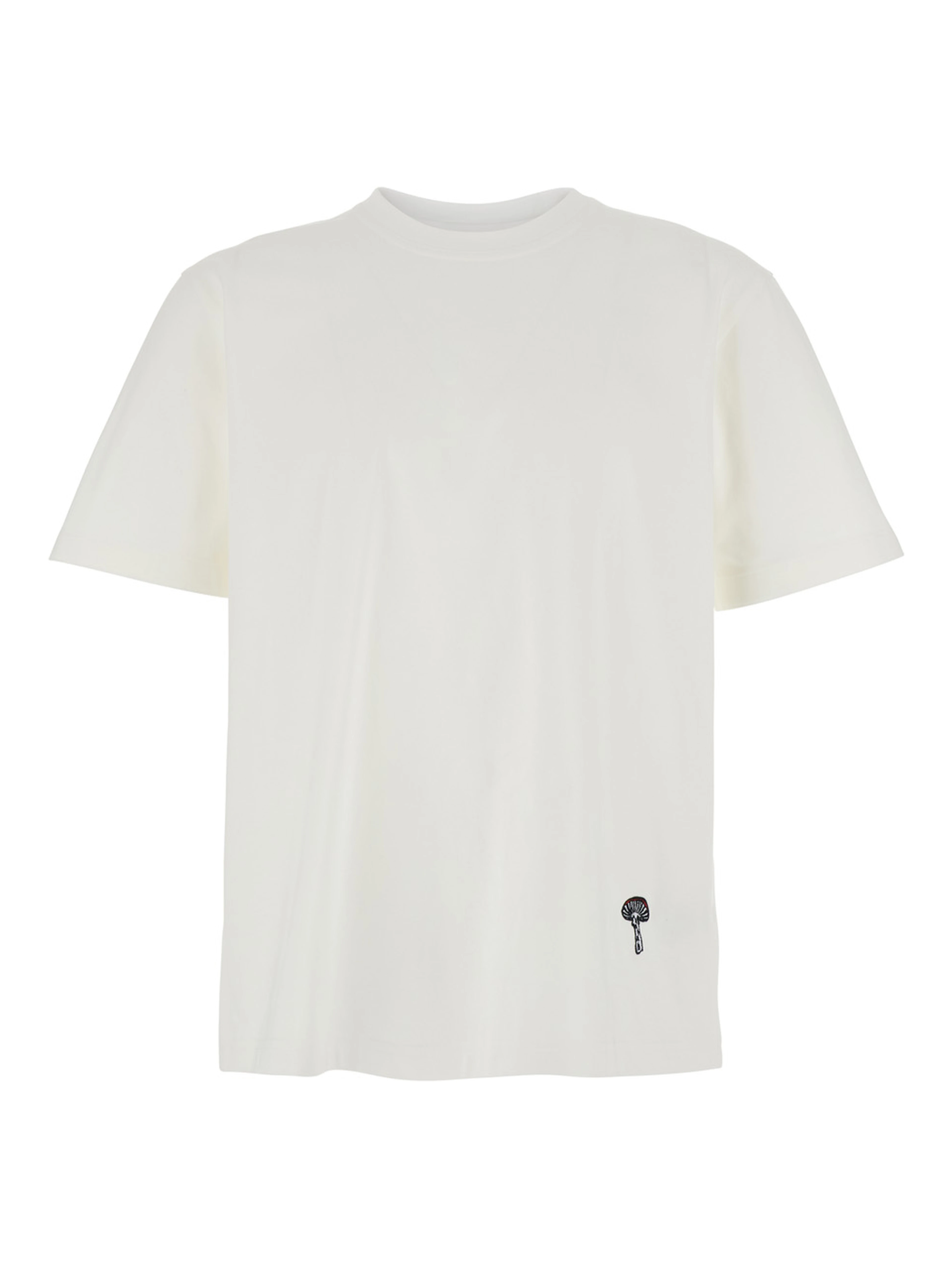 White Crewneck T-Shirt with Mushroom Embroidery on the Front in Cotton Man