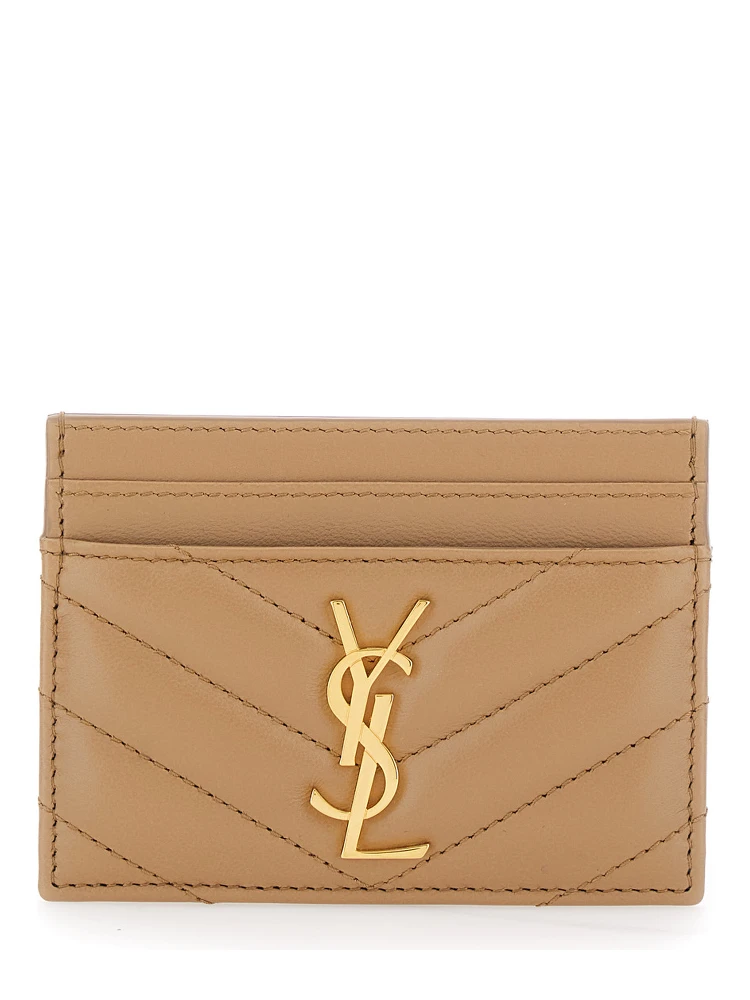 Beige Card Holder with Cassandre Plaque on Front in Chevron Leather Woman