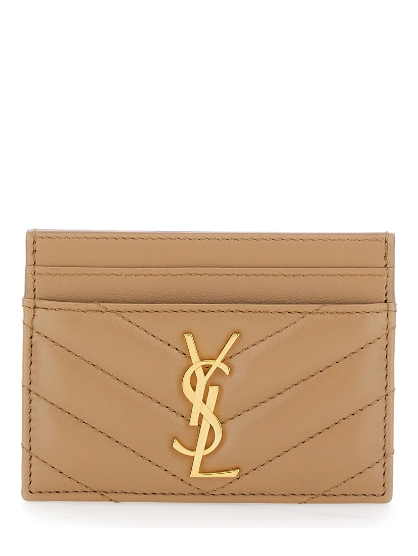 Beige Card Holder with Cassandre Plaque on Front in Chevron Leather Woman