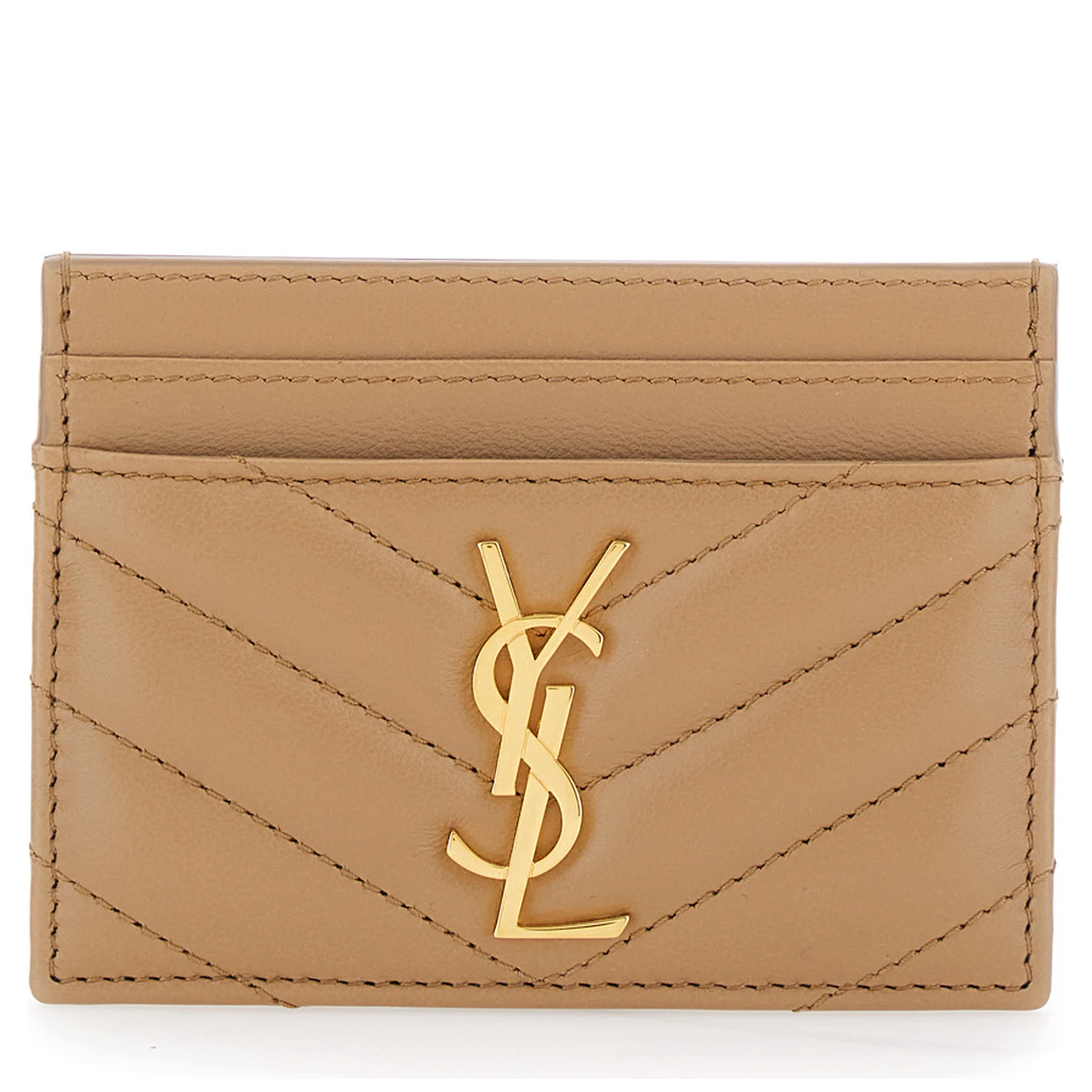 Beige Card Holder with Cassandre Plaque on Front in Chevron Leather Woman