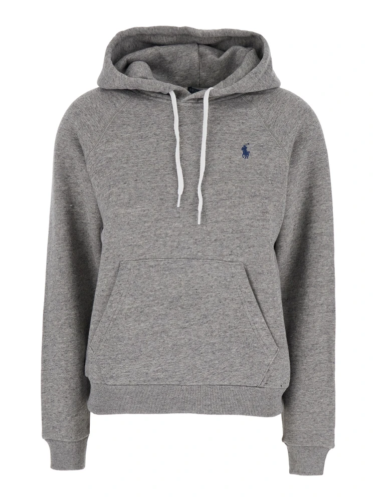 Grey Hoodie with Drawstring Hood and Pony Embroidery on the Front in Cotton Blend Woman