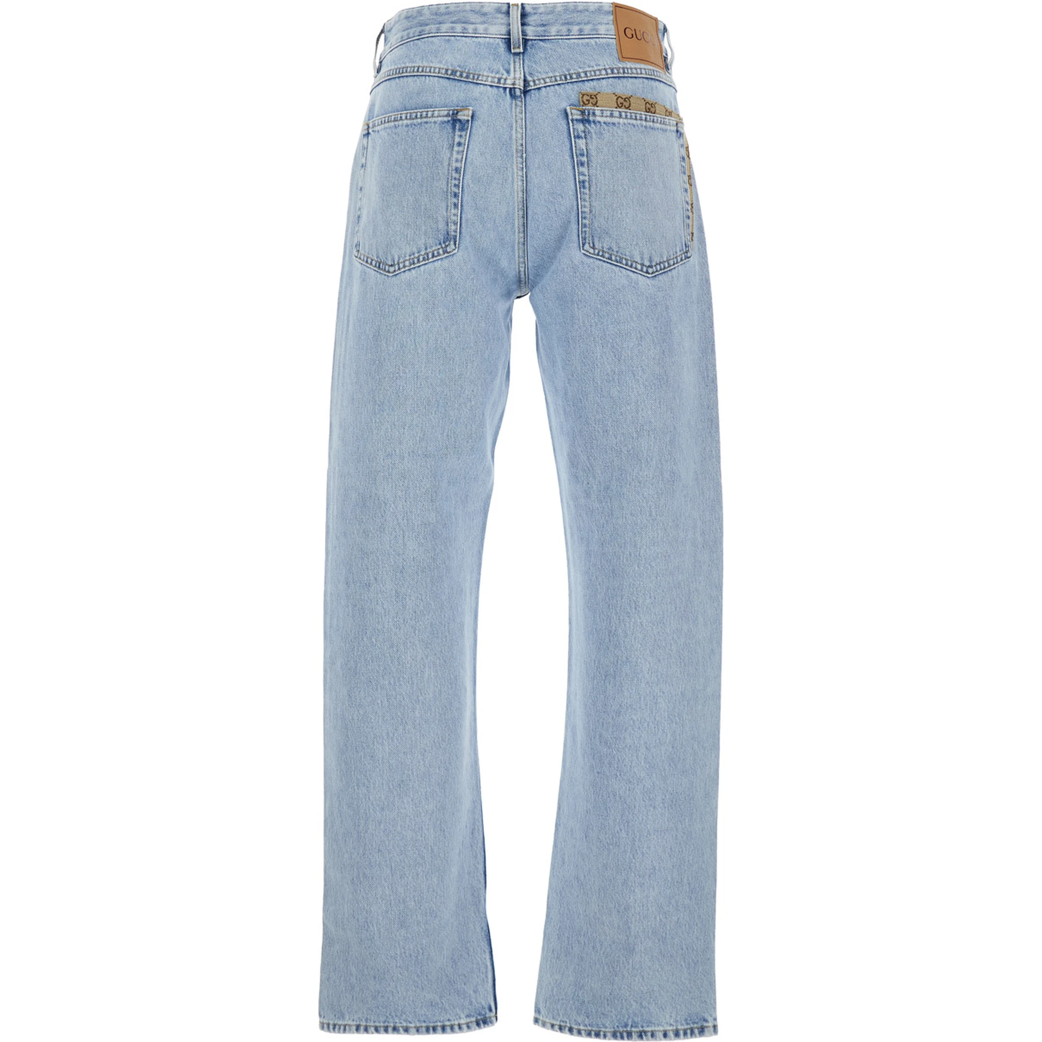 Light Blue Jeans with GG Detail on the Pocket and Logo Patch on the Rear in Denim Man