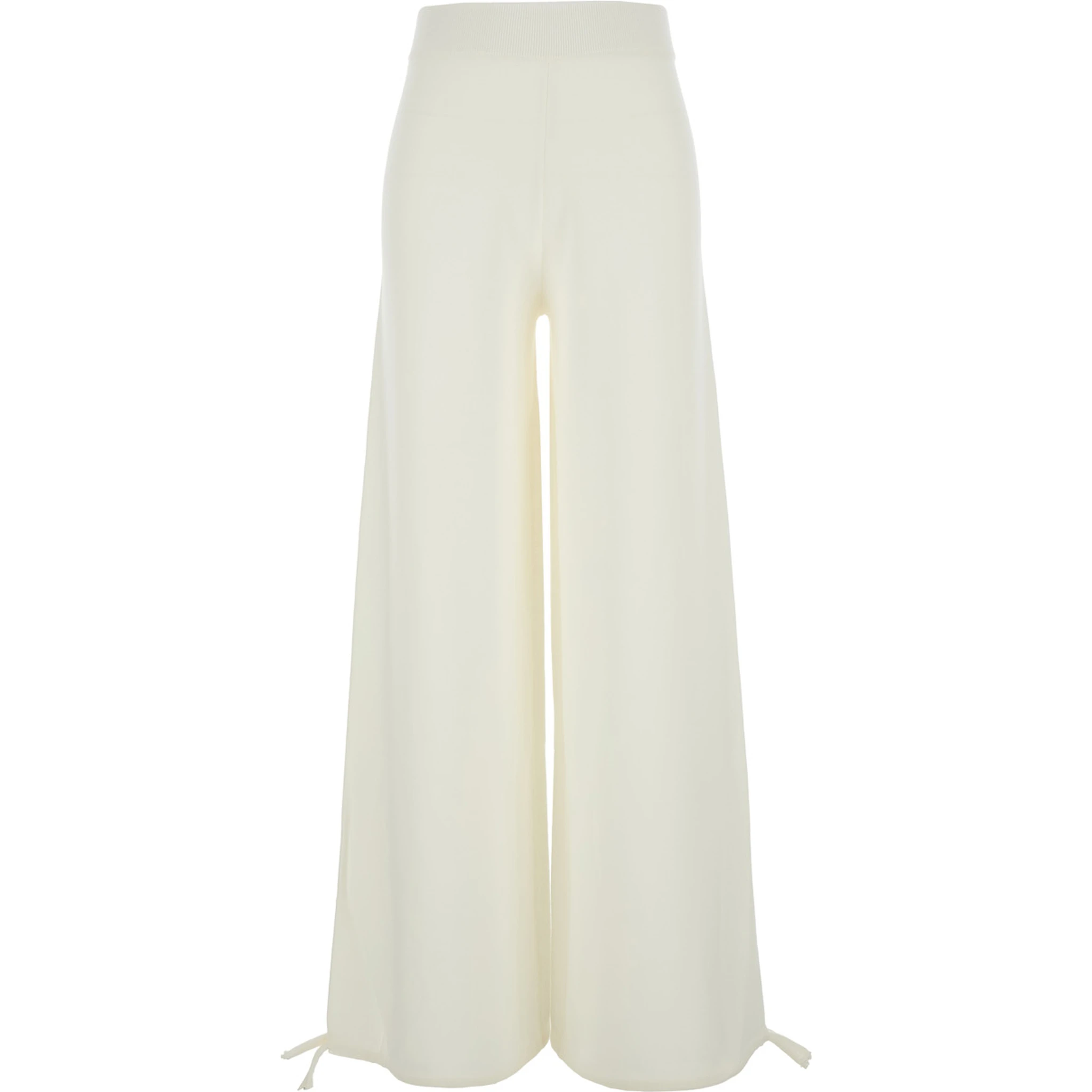Nigeria White Pants with Elastic Waist and Wide Leg in Wool Woman