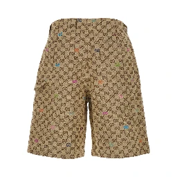 Beige Bermuda Pants with Belt Loops in GG Canvas Man