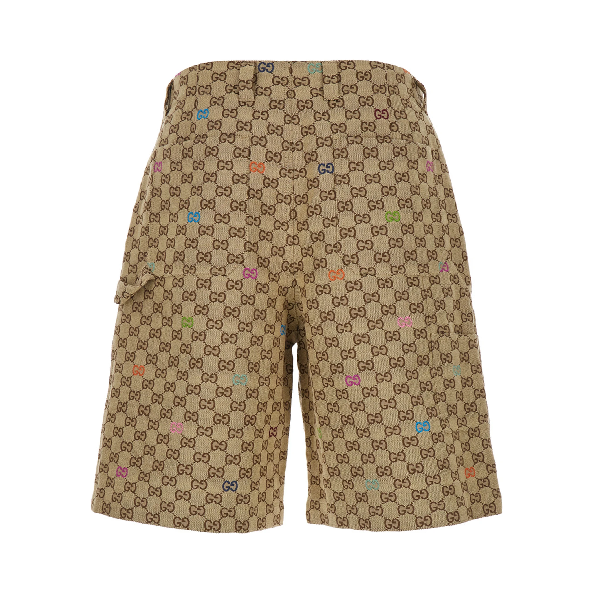 Beige Bermuda Pants with Belt Loops in GG Canvas Man