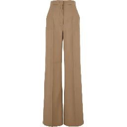 Fernet Beige Pants with Wide Leg and Logo Lettering on the Rear in Wool Woman