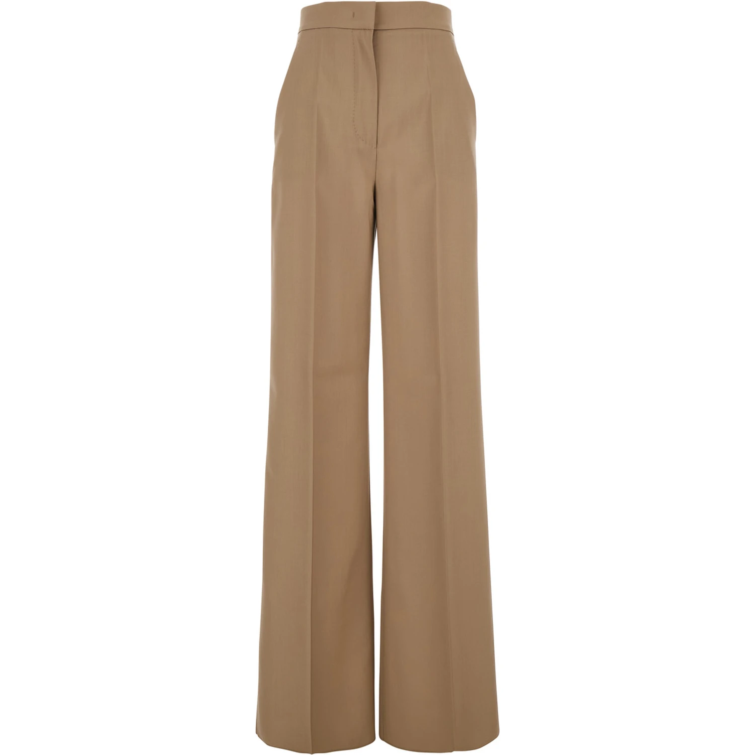 Fernet Beige Pants with Wide Leg and Logo Lettering on the Rear in Wool Woman