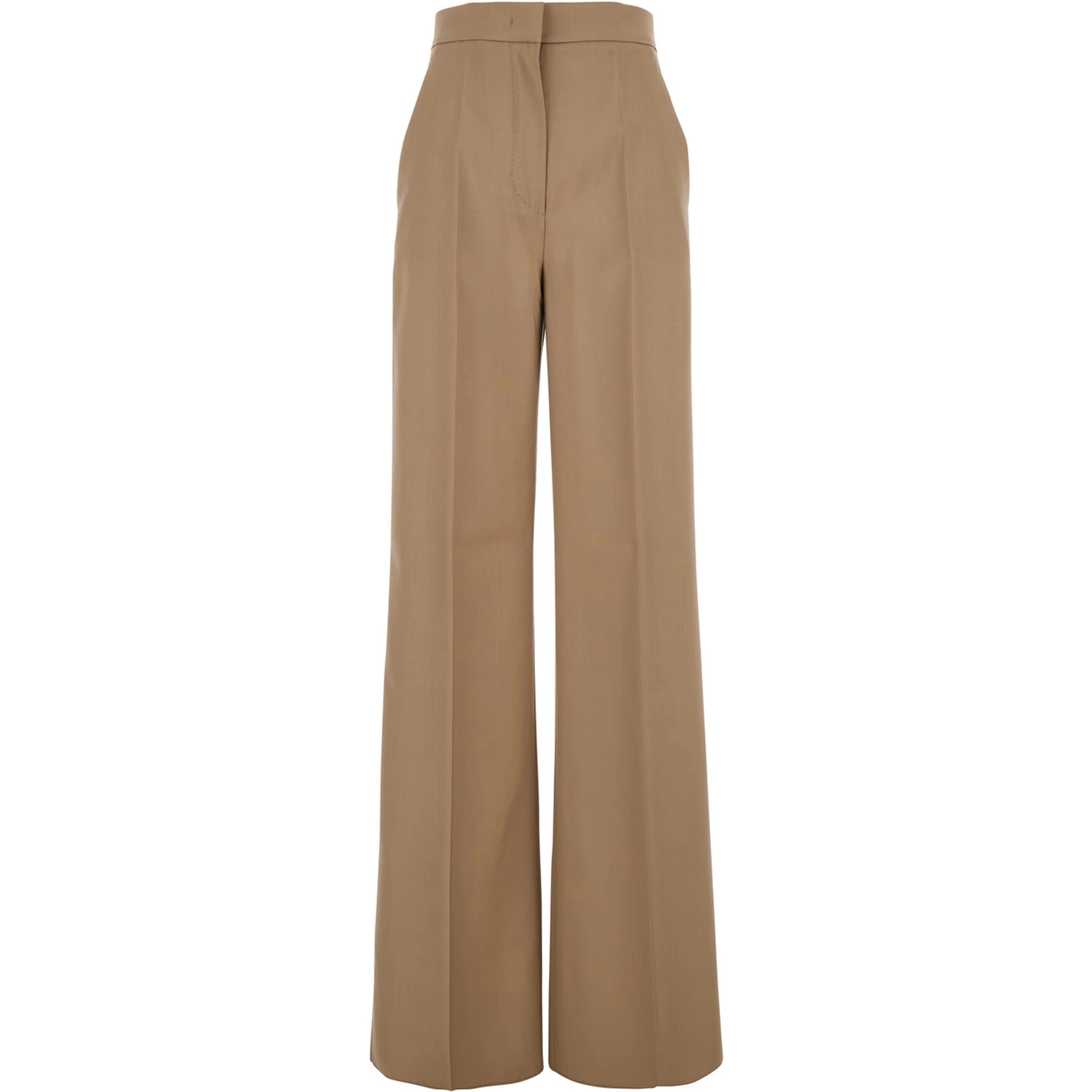 Fernet Beige Pants with Wide Leg and Logo Lettering on the Rear in Wool Woman