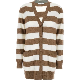 FiemmeBeige Cardigan with Rear Embroidery and All-Over Striped Motif in Wool Woman
