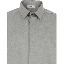 Grey Shirt with Classic Collar and Logo Patch on the Rear in Cotton and Wool Blend Man