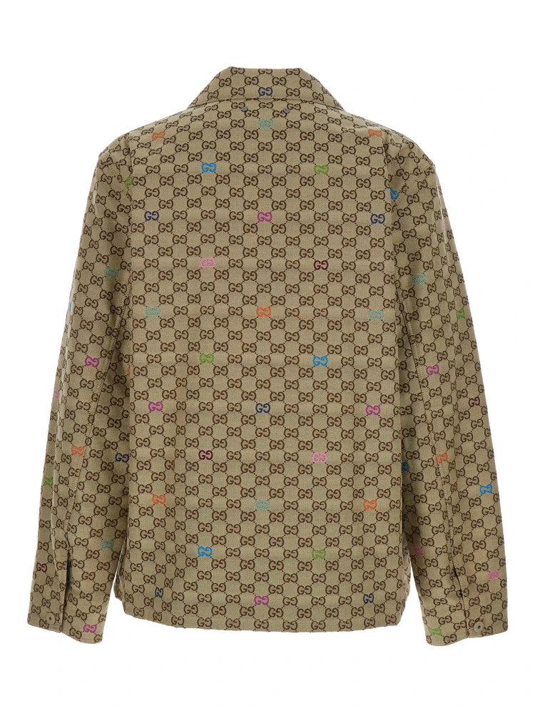 Beige Shirt with Spread Collar and Two Front Welt Pockets in GG Canvas Man alternative