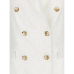White Double-Breasted Blazer in Linen Woman