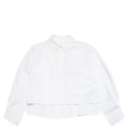 White Shirt with Classic Collar and Tonal Logo Patch in Cotton Boy