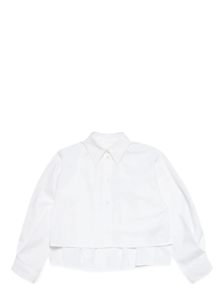 White Shirt with Classic Collar and Tonal Logo Patch in Cotton Boy