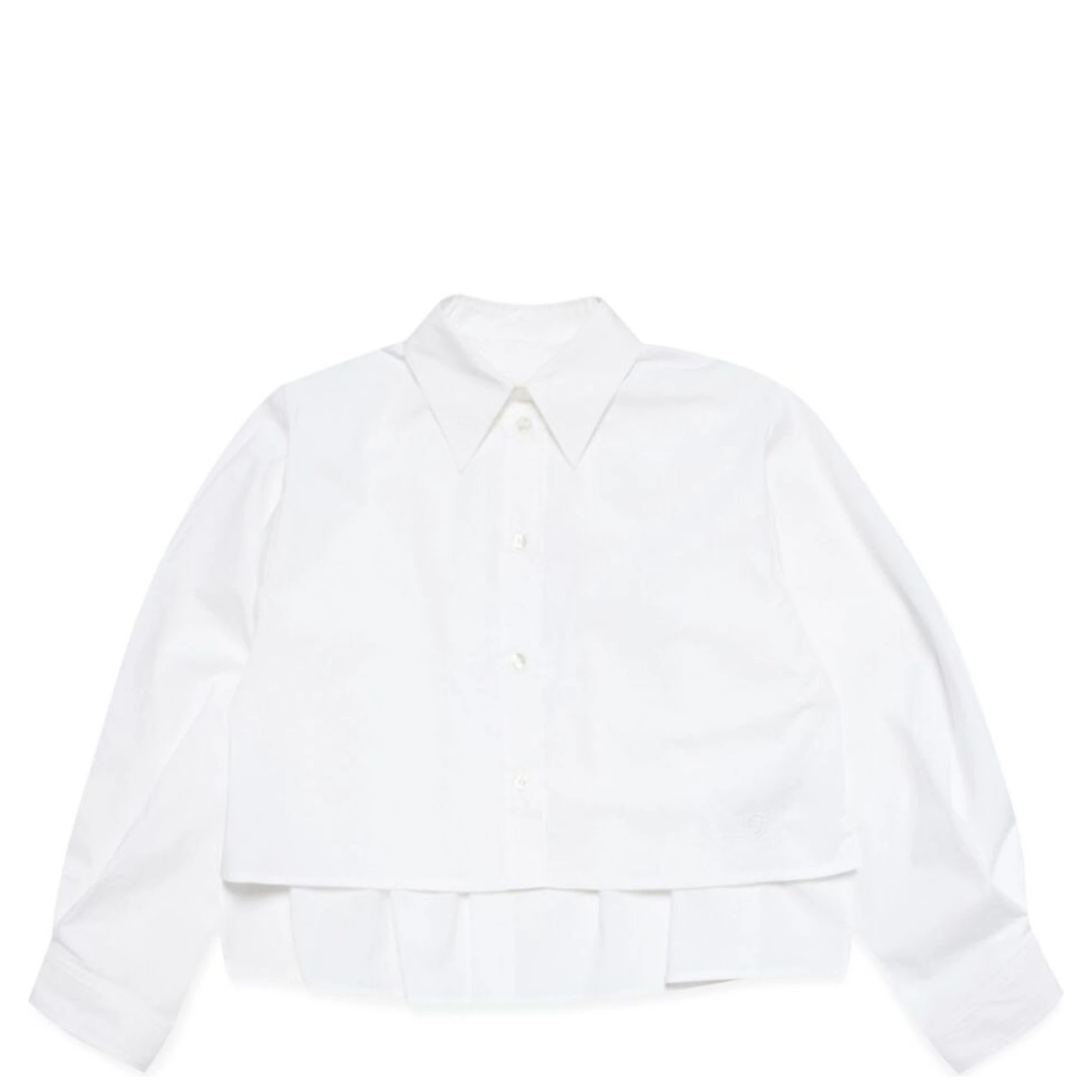 White Shirt with Classic Collar and Tonal Logo Patch in Cotton Boy