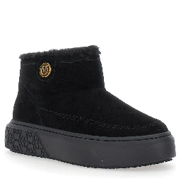 Yoko Black Ankle Boots with Love Birds Diamond Cut Patch and Fur Lining in Suede Woman