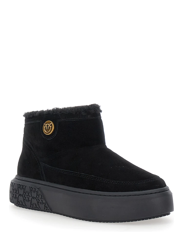 Yoko Black Ankle Boots with Love Birds Diamond Cut Patch and Fur Lining in Suede Woman alternative